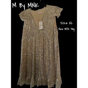 M By MNK Sequin Baby Doll Dress V Neck Women's Size XL - New With Tag